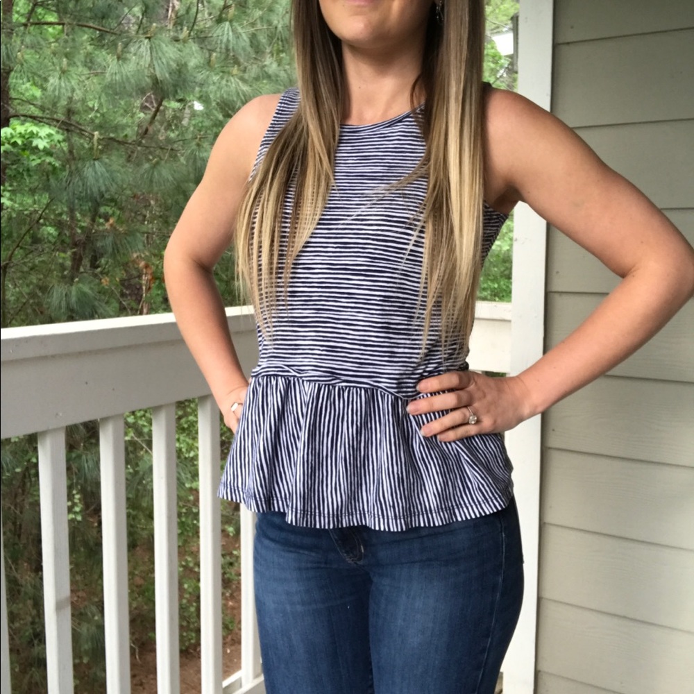 Old Navy & White Stripe Ruffle Sleeveless Tank